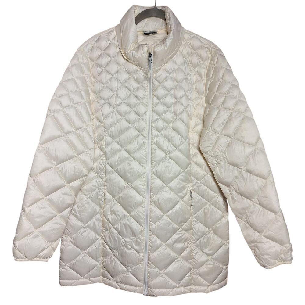 32 degrees heat down fill quilted puffer jacket long pearl ivory white warm cozy